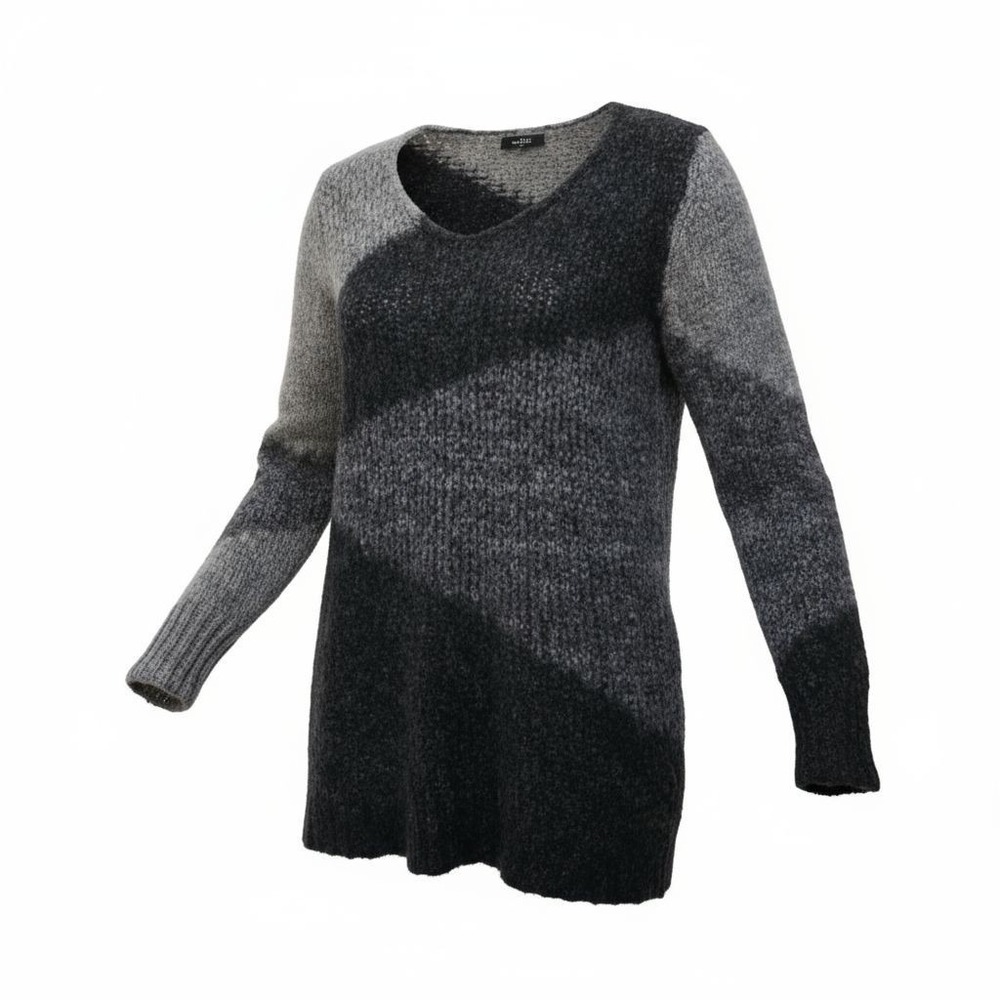EILEEN FISHER Gray Color Block Mohair Blend V-Neck Pullover Sweater Size L‎ - Picture 2 of 12